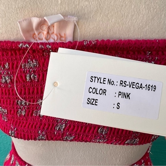 ROCOCO SAND PINK METALLIC SILVER STARS FUN 🌟🌟BANDEAU TOP SIZE SMALL - Picture 3 of 4